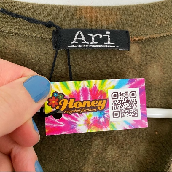 Vintage Y2K Army Sweatshirt Womens Size Medium Handmade Military Green Pullover - Picture 8 of 14